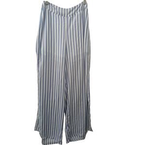 L'ATISTE by AMY Blue White Stripe Pant Flow Style Side Slit Partial Lining S